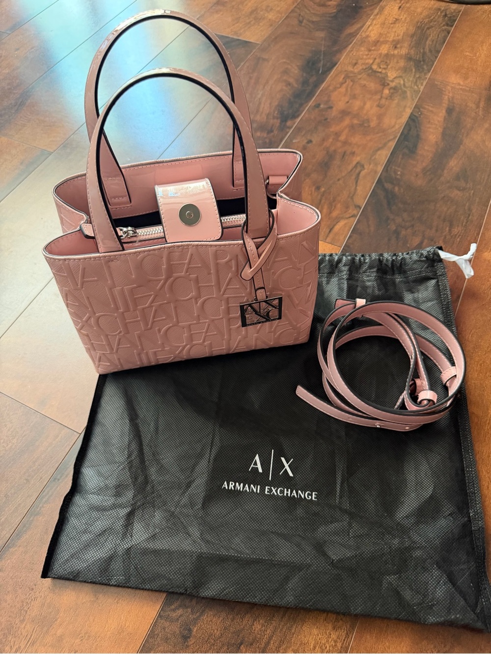 Armani Exchange Dusty Rose Embossed Logo Tote